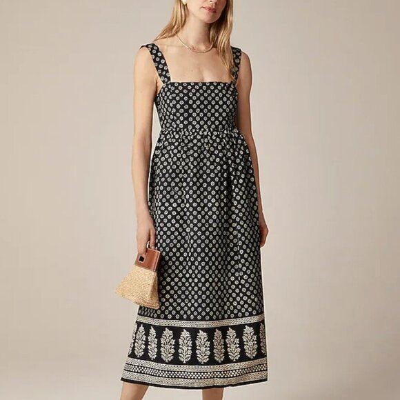 NWT! J. CREW Squareneck Midi Dress in Block Print Size Small - Picture 1 of 8